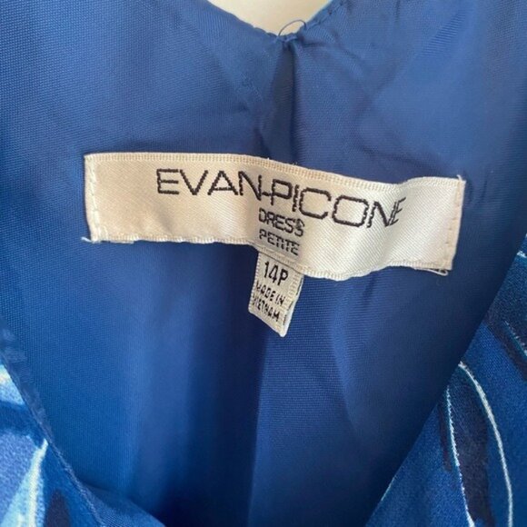 Evan Picone Fit & Flare Blue Floral Sleeveless Midi Dress Size 14P - Picture 6 of 10